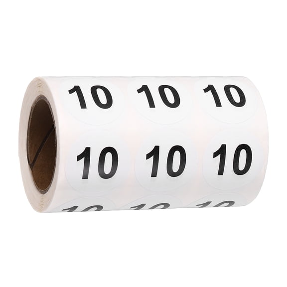Uxcell 1000pcs 1.2" Number Stickers, Number 10 Sticker Numbers Labels Round Small Vinyl Self Adhesive Label Circle Decals 1 Roll Dots for Photo Album Poster Organize Inventory, Black