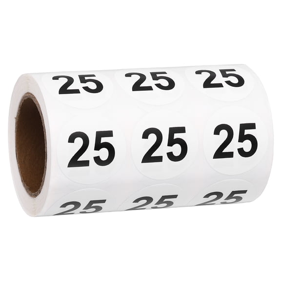 Uxcell 1000pcs 1.2" Number Stickers, Number 25 Sticker Numbers Labels Round Small Vinyl Self Adhesive Label Circle Decals 1 Roll Dots for Photo Album Poster Organize Inventory, Black