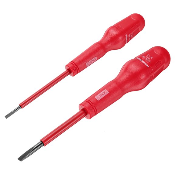 Uxcell 1000v Insulated Electrician Screwdriver 5x75mm 3x75mm CR-V Magnetic Slotted Insulation Screwdrivers, Red