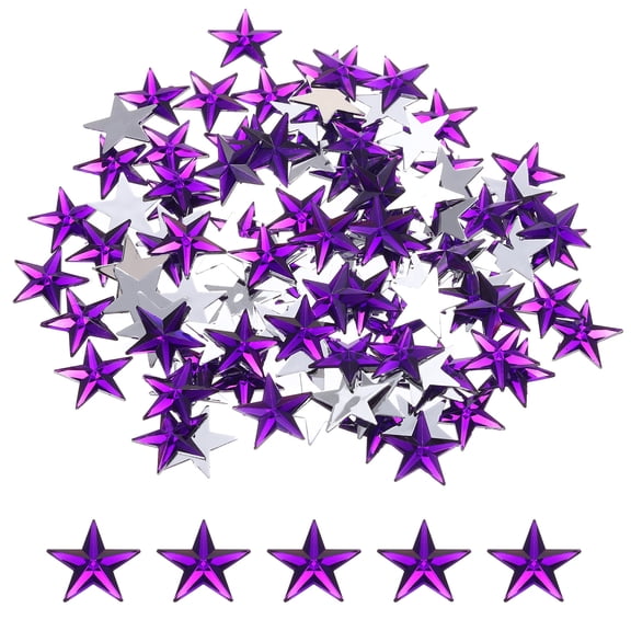 Uxcell 100Pcs Acrylic Star Rhinestone 0.55"x0.55" Flat Back Plastic Gems Jewelry Stickers Dark Purple