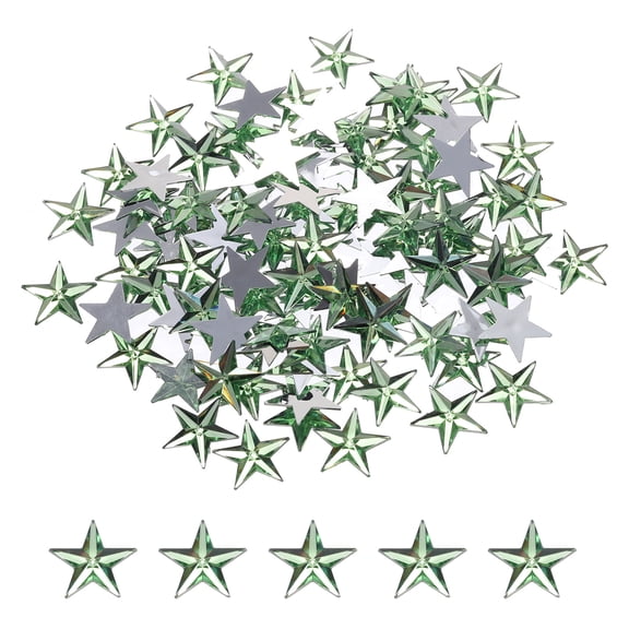 Uxcell 100Pcs Acrylic Star Rhinestone 0.55"x0.55" Flat Back Plastic Gems Jewelry Stickers Light Green