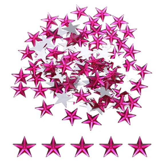 Uxcell 100Pcs Acrylic Star Rhinestone 0.55"x0.55" Flat Back Plastic Gems Jewelry Stickers Rose Red