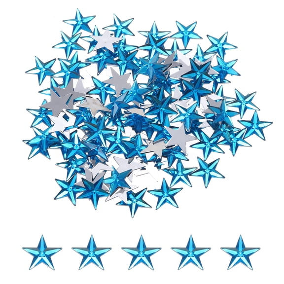 Uxcell 100Pcs Acrylic Star Rhinestone 0.55"x0.55" Flat Back Plastic Gems Jewelry Stickers Water Blue