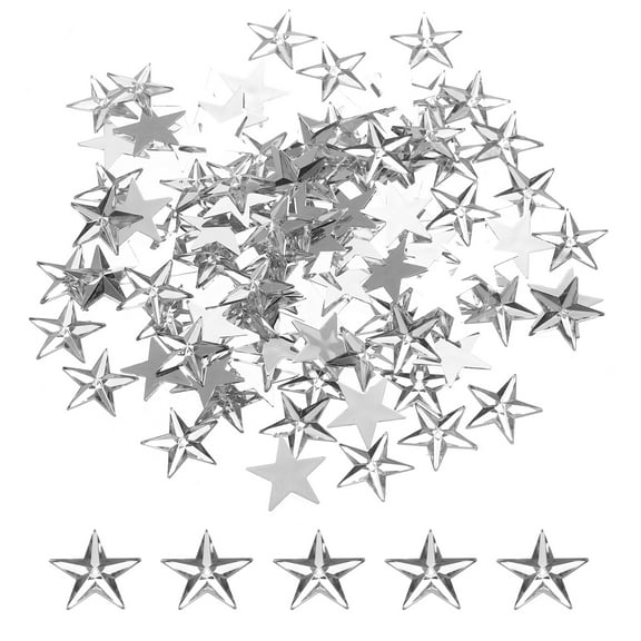 Uxcell 100Pcs Acrylic Star Rhinestone 0.55"x0.55" Flat Back Plastic Gems Jewelry Stickers White