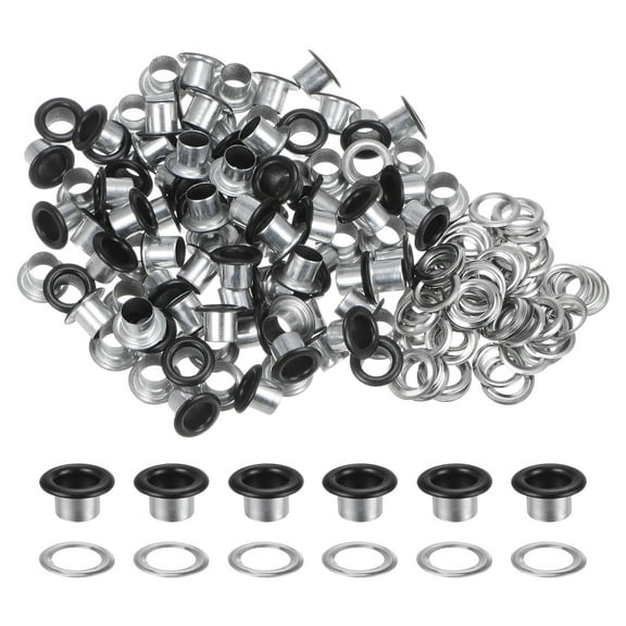 Uxcell 100PCS Grommets Eyelets 1/4 Inch (6mm) ID Hole Metal Self Backing Eyelet with Washers for Leather Matt Black