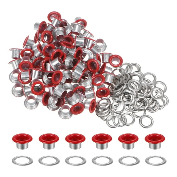 Uxcell 100PCS Grommets Eyelets 1/4 Inch (6mm) ID Hole Metal Self Backing Eyelet with Washers for Leather Red