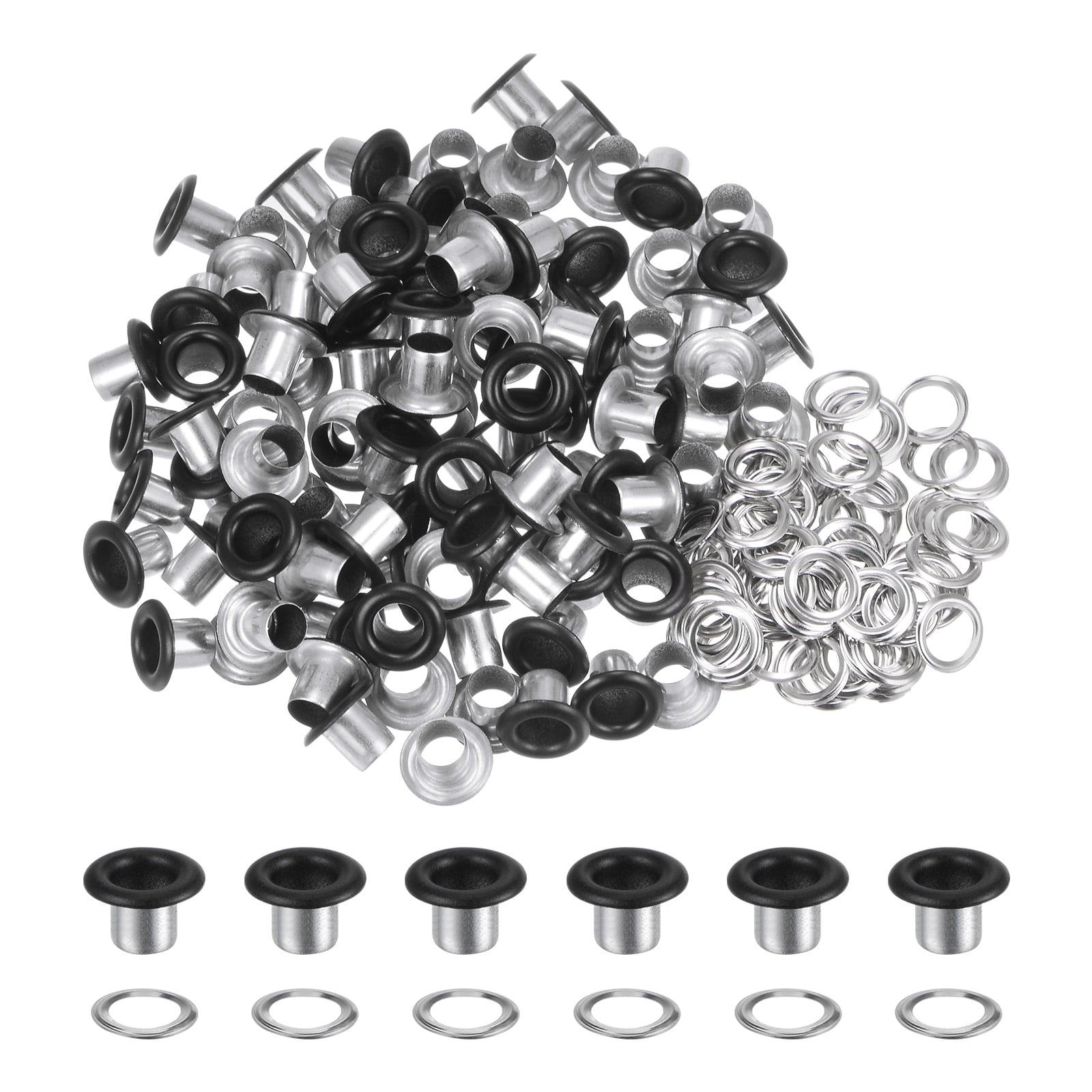 100 œillets Auto-agrafants Uxcell, Trou De 4mm (1/6 Pouce), Finition Noire Mat - Neuf