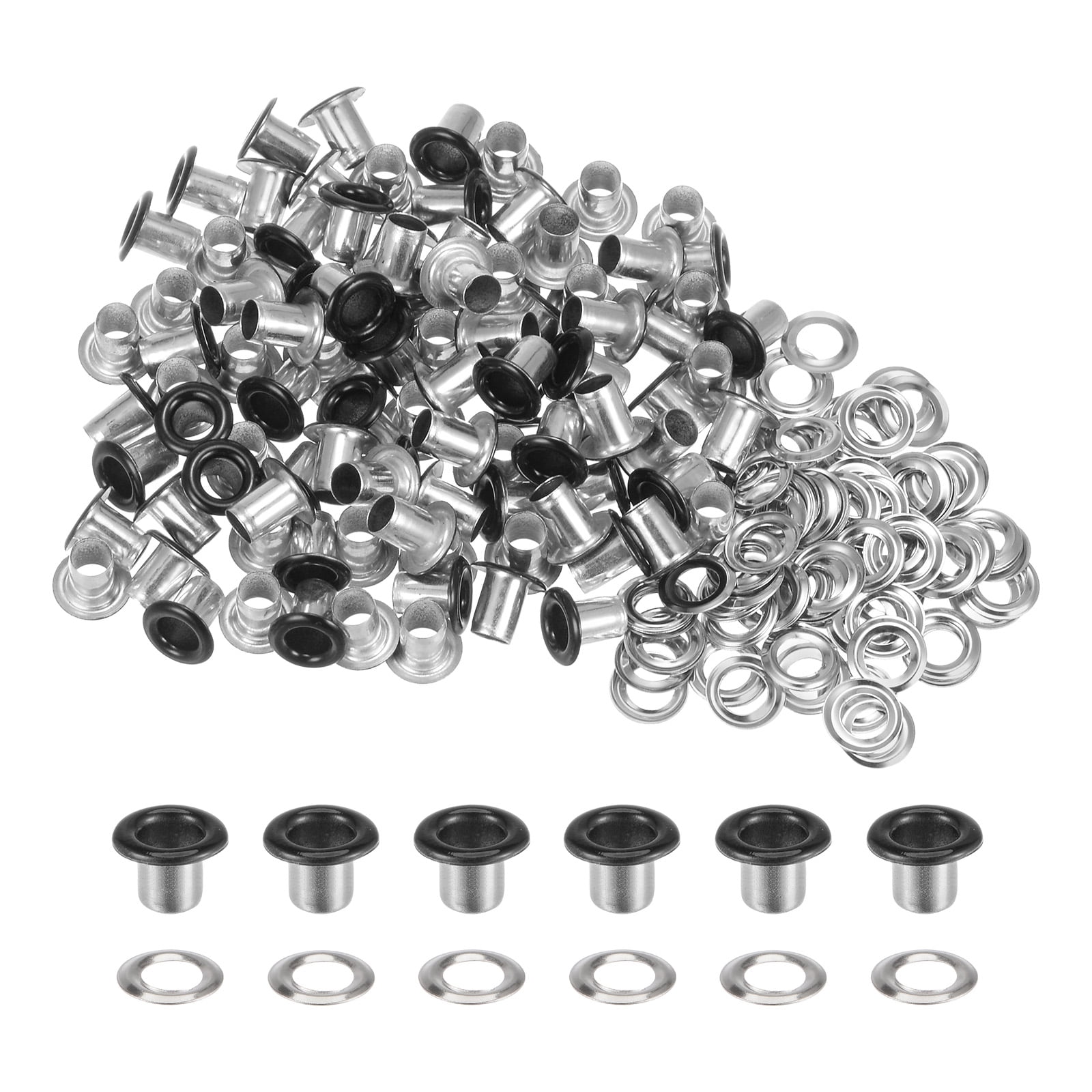 Uxcell 100Pcs Grommets Eyelets 1/6 inch (4mm) ID Hole Metal Self ...