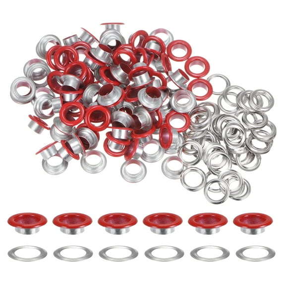Uxcell 100PCS Grommets Eyelets 2/5 Inch (10mm) ID Hole Metal Self Backing Eyelet with Washers for Leather Red