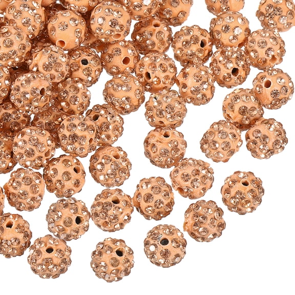 Uxcell 100Pack 10mm Rhinestone Clay Beads, Polymer Clay Crystal Bead Bulk for DIY Bracelet (Peach)