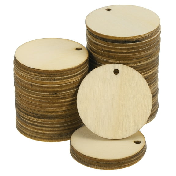 Uxcell 100Pack 20mm(0.8inch) Unfinished Wooden Circles with Holes Round Wood Discs