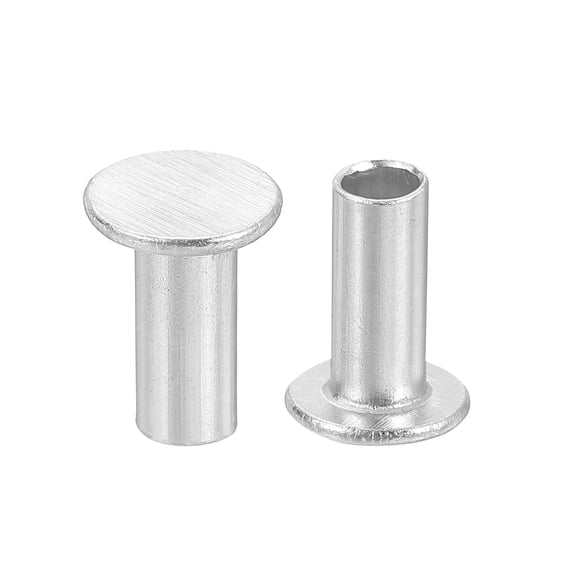 Uxcell 100Pack 5mm x 10mm Aluminum Flat Head Semi Tubular Rivets Silver Tone