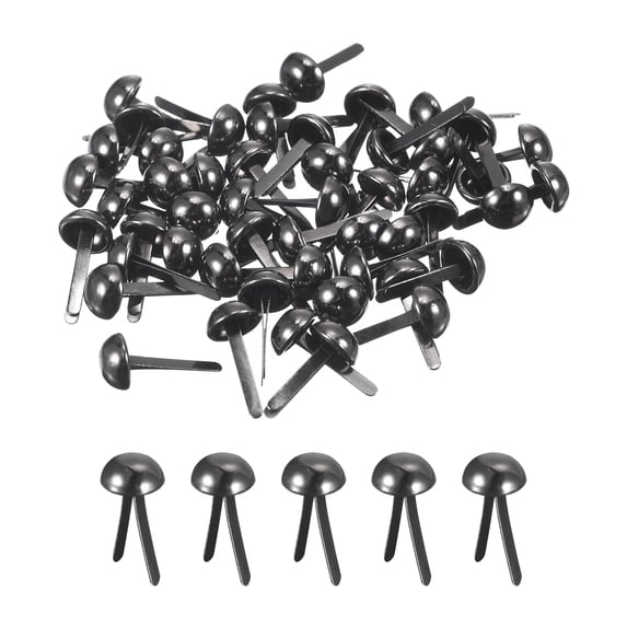 Uxcell 100Pack Bag Feet Stud Spike, 6mm Round Purse Nailheads Spike Prong Studs Bag Bottom Stud for Handbag Purse Clothing DIY Leather Craft, Metallic Black