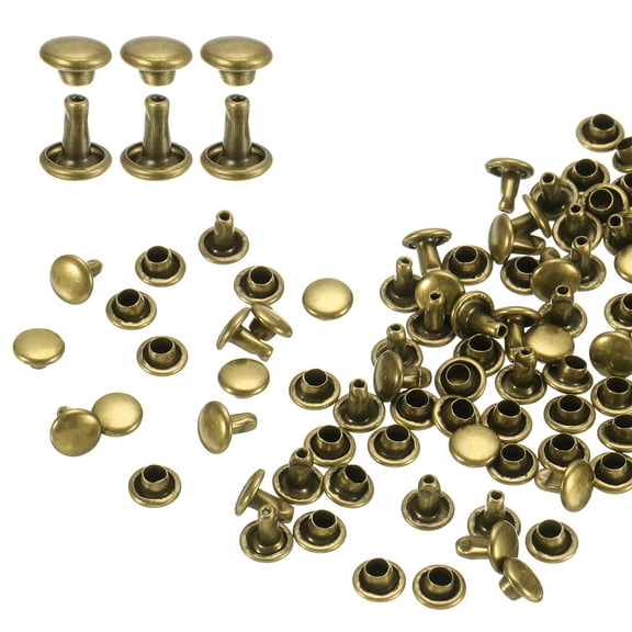 Uxcell 100Pack Double Cap Leather Rivet, 6x6mm Round Cap Tubular Metal Studs Leather Crafting Rivet, Bronze