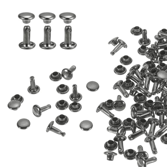 Uxcell 100Pack Double Cap Leather Rivet, 6x8mm Round Cap Tubular Metal Studs Leather Crafting Rivet, Gunmetal