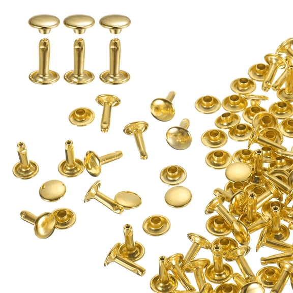 Uxcell 100Pack Double Cap Leather Rivet, 9x12mm Round Cap Tubular Metal Studs Leather Crafting Rivet, Gold