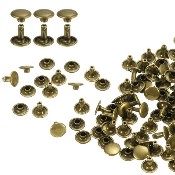 Uxcell 100Pack Double Cap Leather Rivet, 9x8mm Round Cap Tubular Metal Studs Leather Crafting Rivet, Bronze