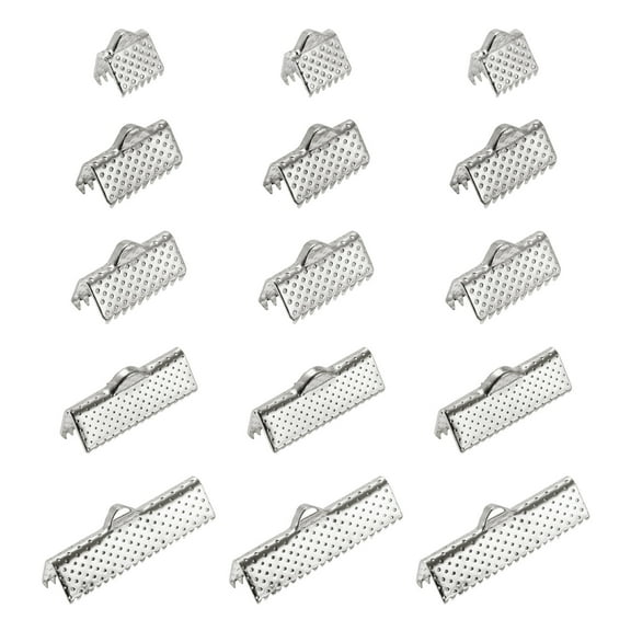 Uxcell 100Pack Ribbon Crimp Clamp Ends, 8/10/13/20/25mm Bookmark Pinch Clasps Silver