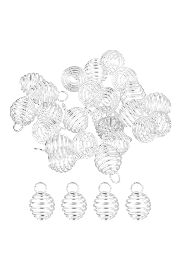 100Pack Spiral Bead Cages Pendant, 9x8mm Stone Holder Necklace Hollow Cage Pendant for Jewelry Making, Silver