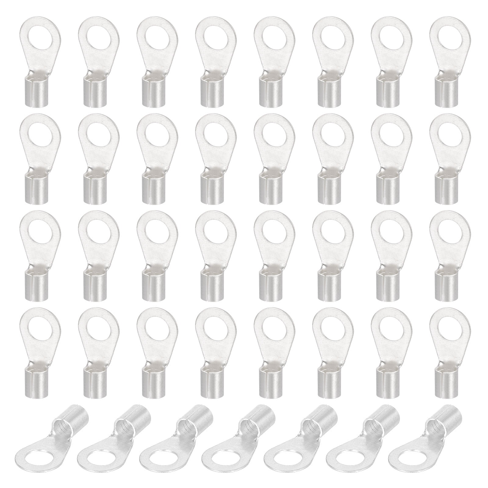 Uxcell 100Pcs 1/4" Non-Insulated Ring Terminals, 12-10 AWG Copper Wire Connectors OT6-6 Electrical Wire Crimp Terminals for Automotive Industrial