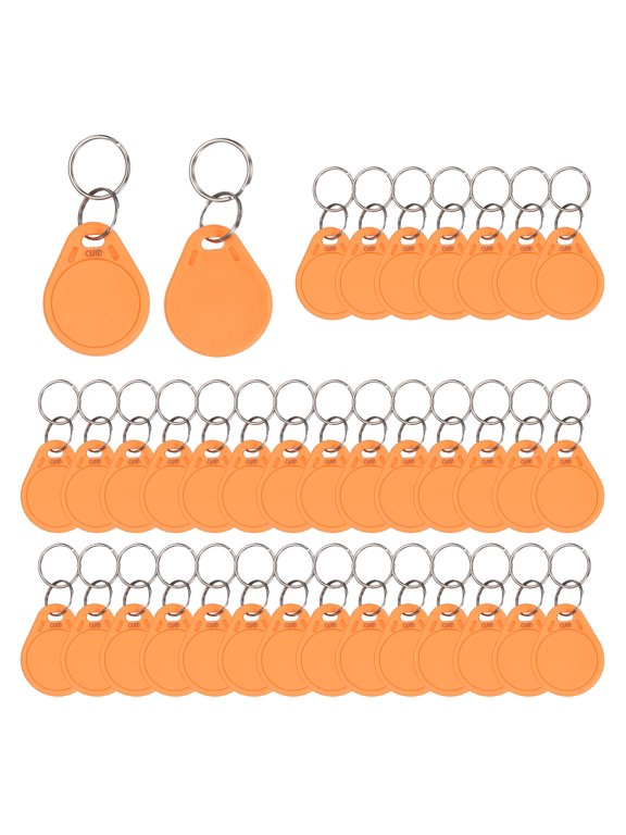 100Pcs 13.56MHz RFID Key Fob Rewritable Proximity ABS Keychain Tag, Orange Access Control Key Fob, for Office, Hotel, Parking, Apartment