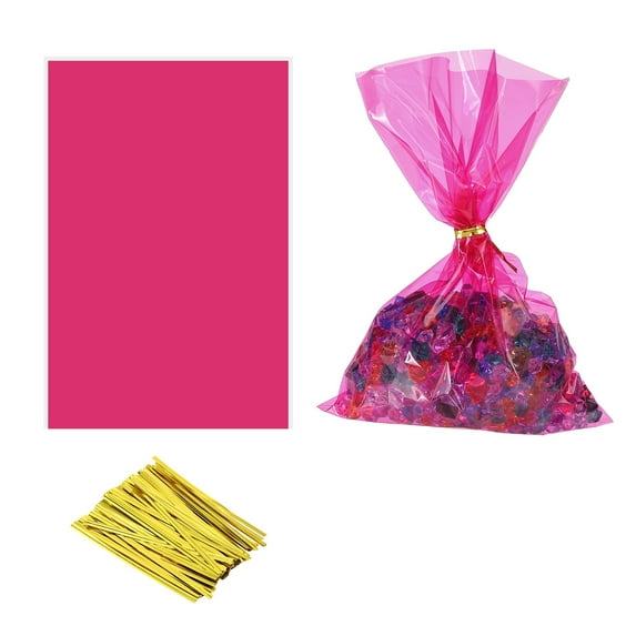 Uxcell 100Pcs 9.06 x 5.9" Clear Treat Bags with Gold Cable Ties Rose Red