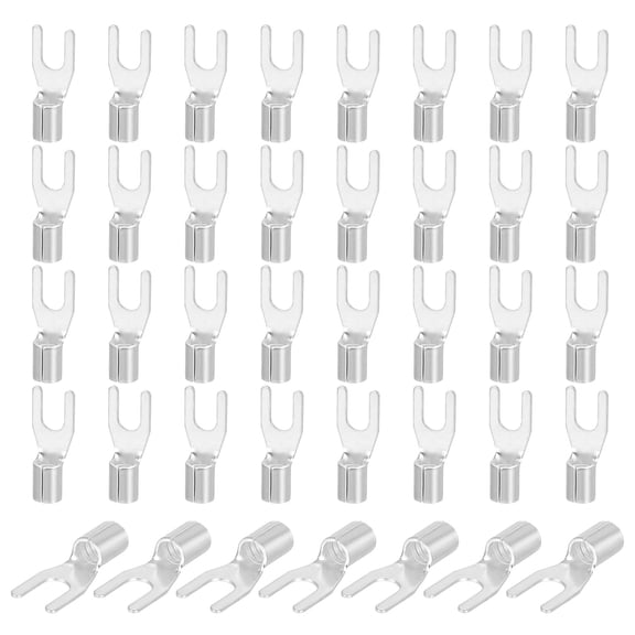 Uxcell 100Pcs #4 Non-Insulated Fork Terminals, 16-14AWG Copper Wire Connectors UT2.5-3 Electrical Wire Crimp Terminals for Automotive Industrial