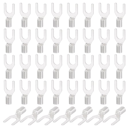 Uxcell 100Pcs #8 Non-Insulated Fork Terminals, 16-14AWG Copper Wire Connectors UT2.5-4 Electrical Wire Crimp Terminals for Automotive Industrial