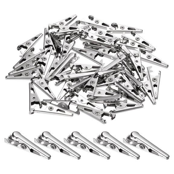 Uxcell 100Pcs Alligator Clips 24mm Small Steel Crocodile Clamps for Multimeter Laboratory Electric Battery Testing Cable Clip, Silver