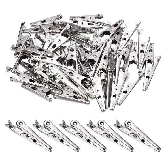 Uxcell 100Pcs Alligator Clips 35mm Large Steel Crocodile Clamps for Multimeter Laboratory Electric Battery Testing Cable Clip, Silver