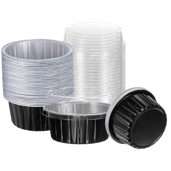 Uxcell 100Pcs Baking Cups with Lids 5oz Aluminum Foil Liners Mini Disposable Containers Cups Black