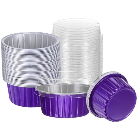 Uxcell 100Pcs Baking Cups with Lids 5oz Aluminum Foil Liners Mini Disposable Containers Cups Purple