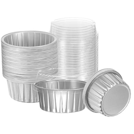 Uxcell 100Pcs Baking Cups with Lids 5oz Aluminum Foil Liners Mini Disposable Containers Cups Silver Tone