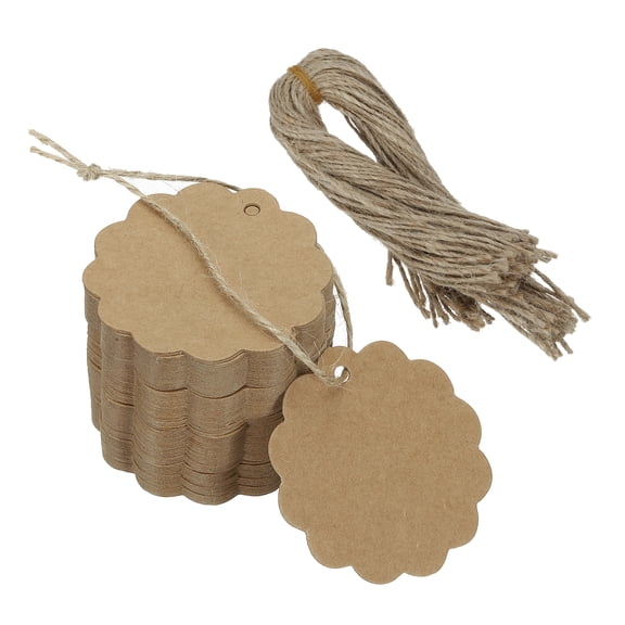 Uxcell 100Pcs Brown Price Tags with Twine String Attached, 2.36 x 2.36 Inch Paper Hang Tags Round Gift Tags