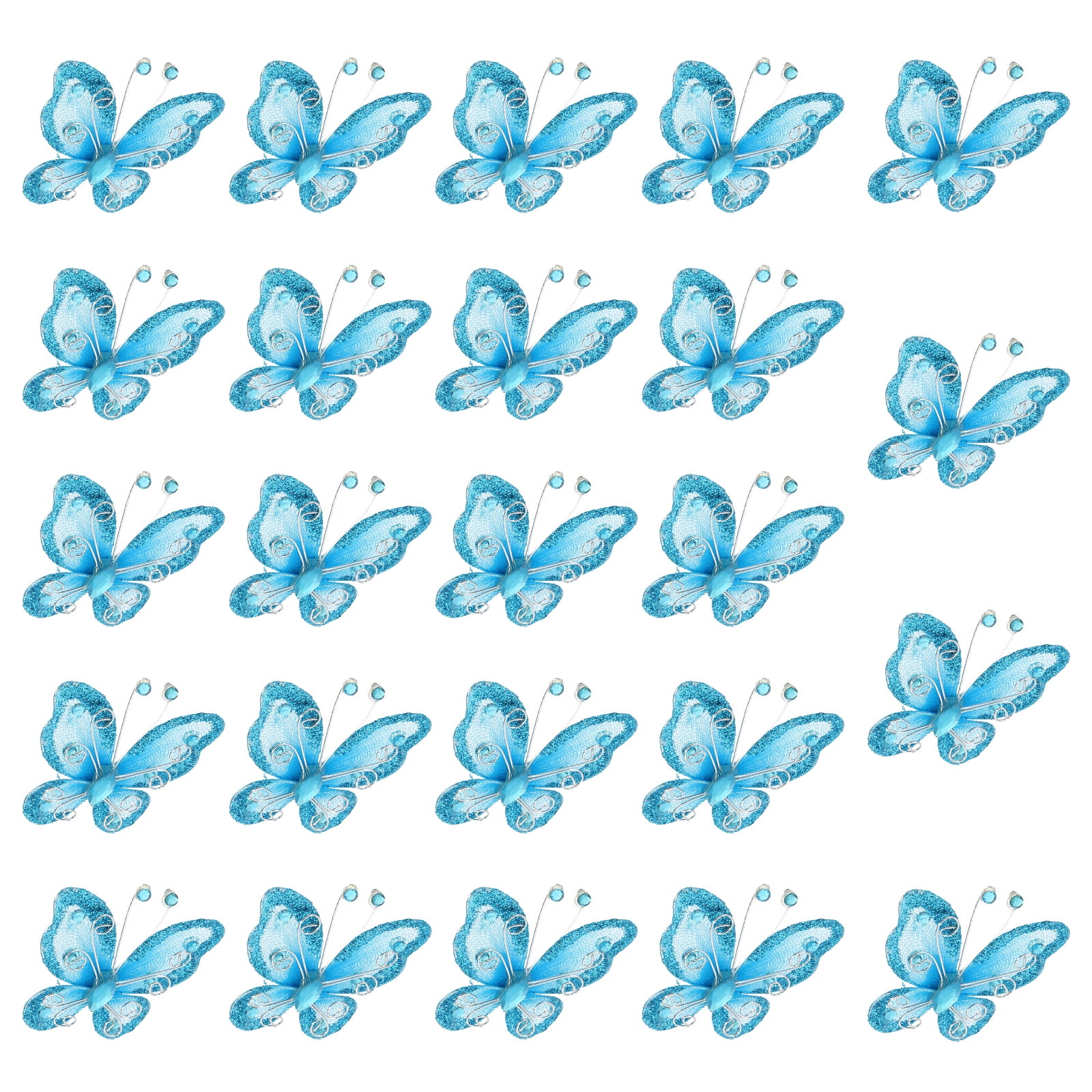 PATIKIL 12Pcs Mesh Glitter Butterflies – 2.2 Inch Wire Organza Butterflies With Rhinestones For Crafts, Wedding & Home Decor (Lake Blue)