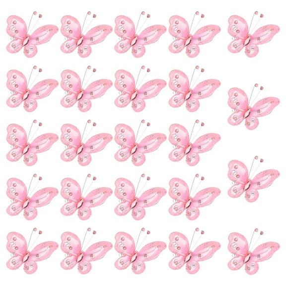 Uxcell 100Pcs Butterflies for DIY Crafts, 1 Inch Mesh Wire Glitter Butterfly Organza, Plum Red