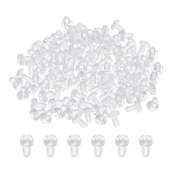 Uxcell 100Pcs Clear Acrylic Screws, M2.5x4mm PC Plastic Phillips Round Head Bolts
