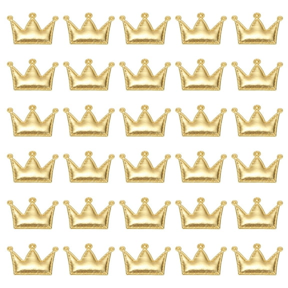 Uxcell 100Pcs Crown Appliques Sew on Patches Shiny Crown Charm PU Padded Fabric Charms for DIY Craft, Light Gold