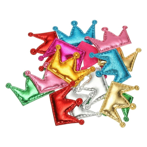 Uxcell 100Pcs Crown Appliques Sew on Patches Shiny Crown Charm PU Padded Fabric Charms for DIY Craft, Mixed Colors