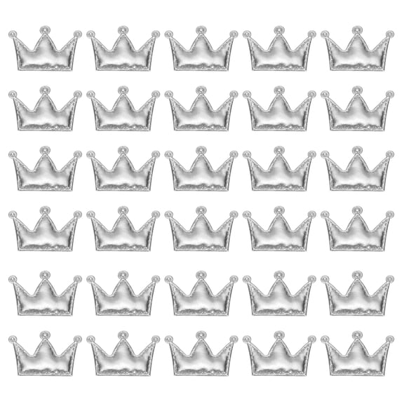 Uxcell 100Pcs Crown Appliques Sew on Patches Shiny Crown Charm PU Padded Fabric Charms for DIY Craft, Silver