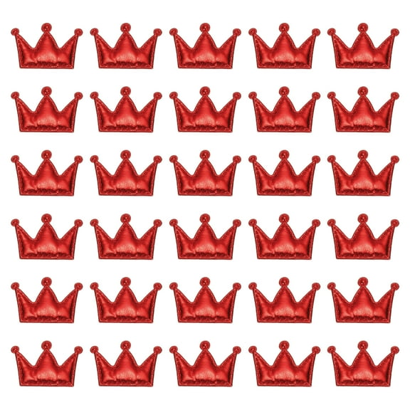 Uxcell 100Pcs Crown Appliques Sew on Patches Shiny Crown Charm PU Padded Fabric Charms for DIY Craft, Wine Red