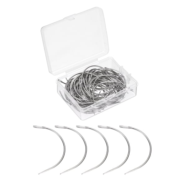 Uxcell 100Pcs Curved Needles 2.5" C Type Leather Hand Sewing Needle Upholstery Curved Weaving Awl for Carpet Leather Canvas Repairing Blocking Knitting Crafts, Silver