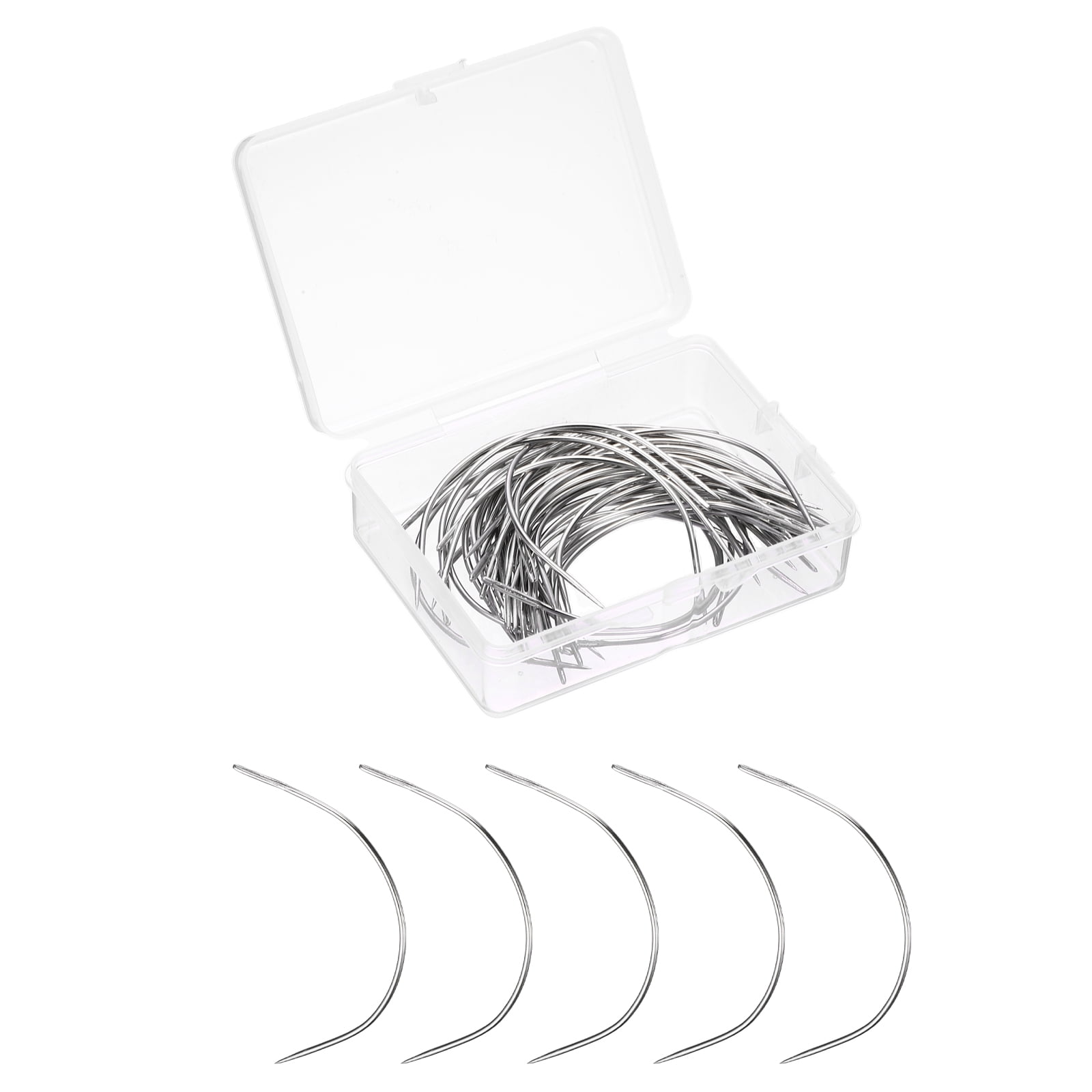 Uxcell 100Pcs Curved Needles 4" C Type Leather Hand Sewing Needle Upholstery Curved Weaving Awl for Carpet Leather Canvas Repairing Blocking Knitting Crafts, Silver