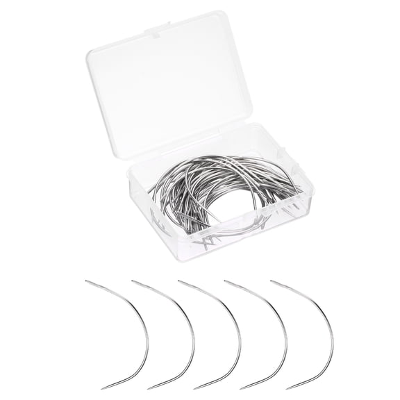 Uxcell 100Pcs Curved Needles 4" C Type Leather Hand Sewing Needle Upholstery Curved Weaving Awl for Carpet Leather Canvas Repairing Blocking Knitting Crafts, Silver