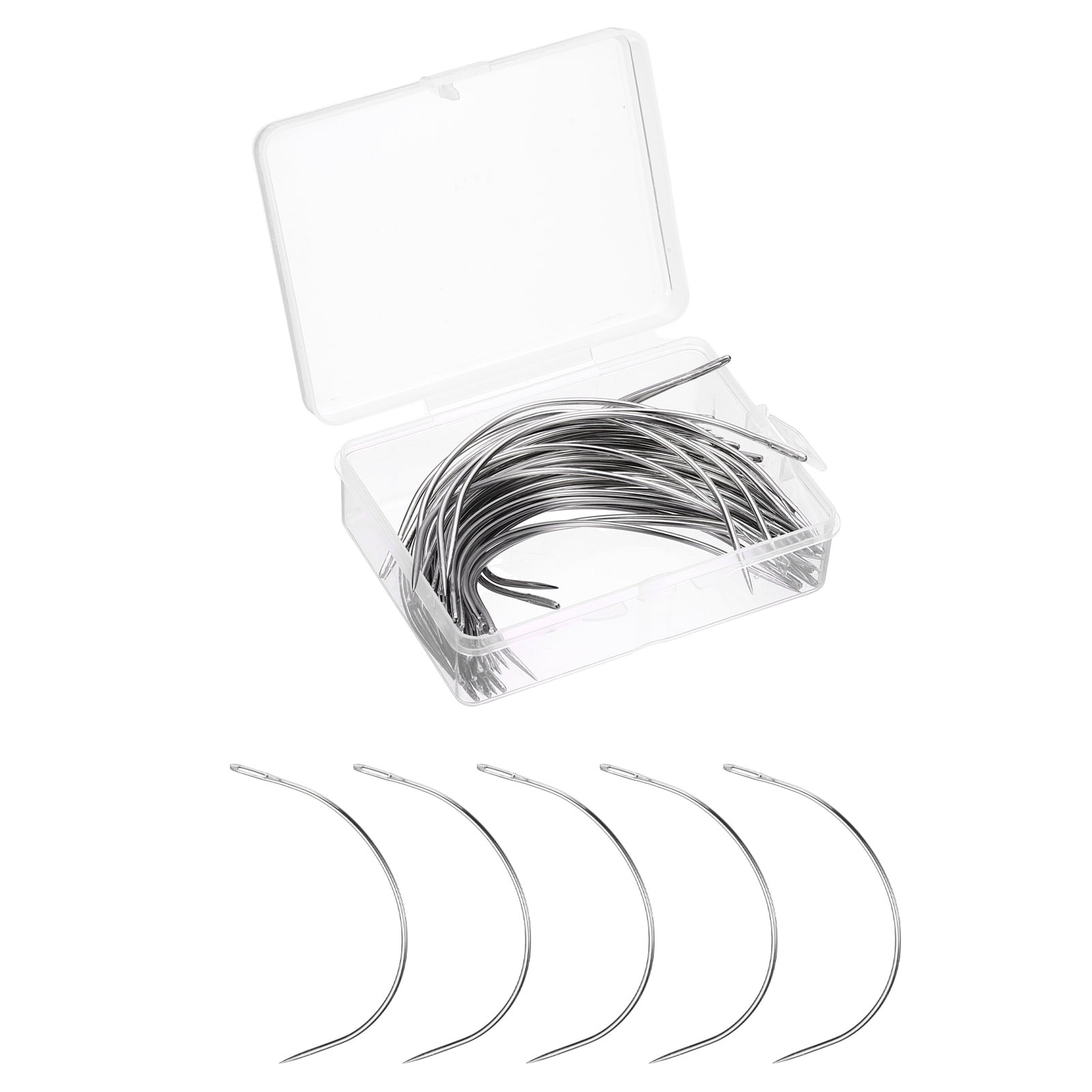 Uxcell 100Pcs Curved Needles 5" C Type Leather Hand Sewing Needle Upholstery Curved Weaving Awl for Carpet Leather Canvas Repairing Blocking Knitting Crafts, Silver