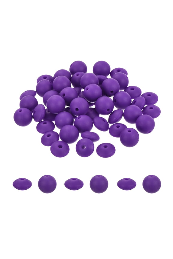 100Pcs Dark Purple Silicone Beads 12mm Round and Lentil for Pen Bracelet Necklace Keychain DIY