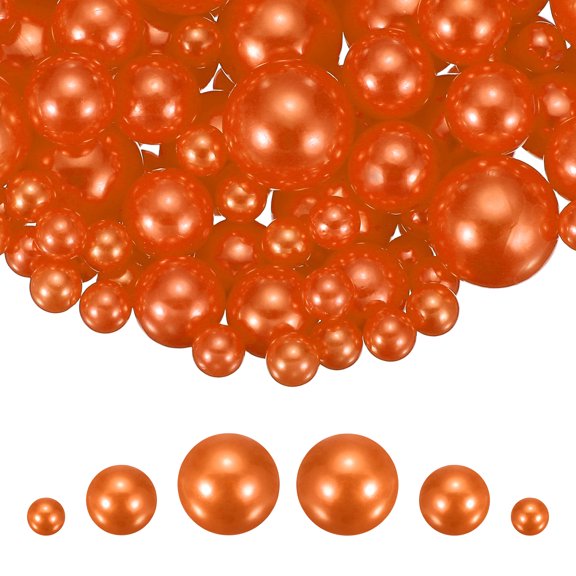 Uxcell 100Pcs Faux Pearl for Crafting, 8/14/20mm No Hole ABS Round Pearls for Vase Fillers Jewelry Making Vase Filler Cosmetic Boxes Home Decor DIY Parts Table Scatter, Orange Red