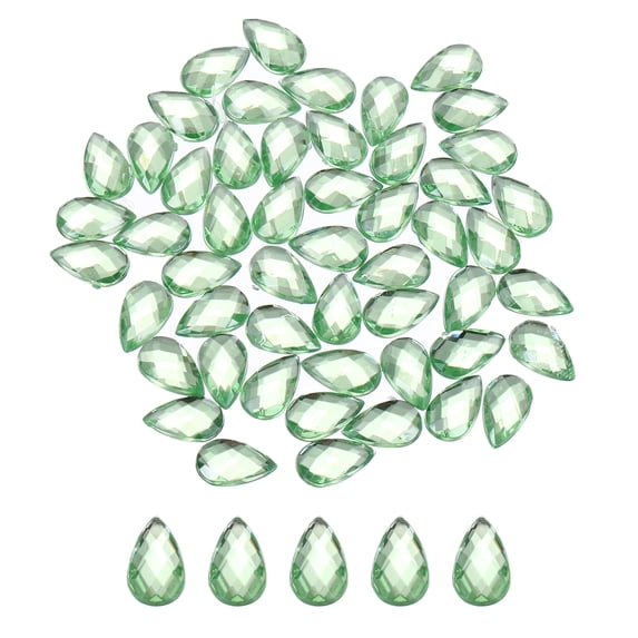 Uxcell 100Pcs Flat Back Acrylic Teardrop Gems 6x10mm Artificial Rhinestones Light Green
