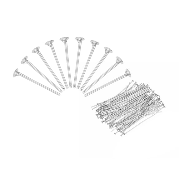 Uxcell 100Pcs Flat Head Pins for Jewelry Making 15mm Brass Flat Head Pins Jewelry Head Pins 20 Gauge Silver
