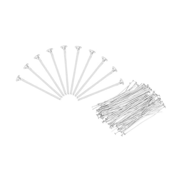 Uxcell 100Pcs Flat Head Pins for Jewelry Making 20mm Brass Flat Head Pins Jewelry Head Pins 20 Gauge Silver